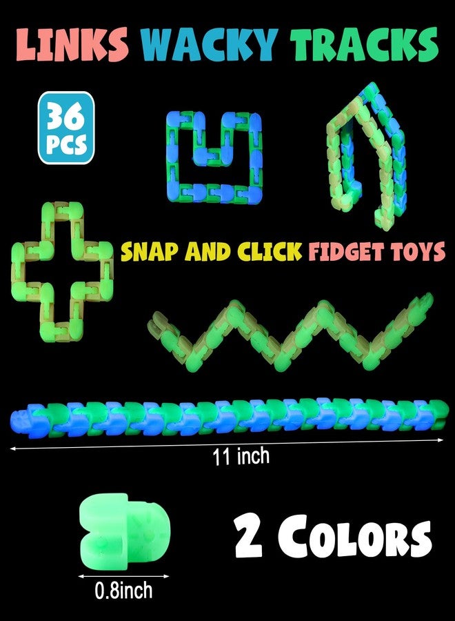 LaRandom 36 Pcs Fidget Wacky Tracks Toys Bulk Light up Snap Fidgets Snake Click Sensory Toys Glow in The Dark 24 Links Puzzles for Kids Classroom School Adults Autism Stress Relief, Party Bag Fillers - Image 2